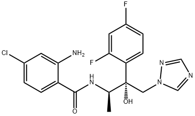 2-アミノ-4-クロロ-N-[(1R,2R)-2-(2,4-ジフルオロフェニル)-2-ヒドロキシ-1-メチル-3-(1H-1,2,4-トリアゾール-1-イル)プロピル]ベンズアミド 化学構造式