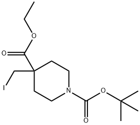 1-(叔丁基)4-乙基4-(碘甲基)哌啶-1,4-二羧酸酯,213013-98-0,结构式