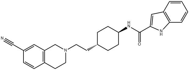 1H-Indole-2-carboxamide, N-[trans-4-[2-(7-cyano-3,4-dihydro-2(1H)-isoquinolinyl)ethyl]cyclohexyl]- Struktur