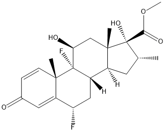 (6A,11B,16A,17A)-6,9-二氟-11,17-二羟基-16-甲基-3-氧代雄甾-1,4-二烯-17-甲酸甲酯 结构式