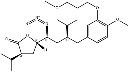 5(S)-[1(S)-Azido-3(S)-[4-methoxy-3-(3-methoxypropoxy)benzyl]-4-methylpentyl]-3(S)-isopropyldihydrofuran-2-one Struktur