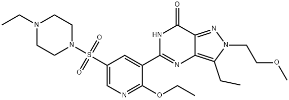 5-[2-乙氧基-5-(4-乙基哌嗪-1-基磺酰基)吡啶-3-基]-3-乙基-2-(2-甲氧基乙基)-2,6-二氢-7H-吡唑并[4,3-D]嘧啶-7-酮, 334826-98-1, 结构式