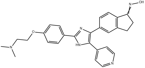 5-[2-[4-[2-(二甲基氨基)乙氧基]苯基]-5-(4-吡啶基)-1H-咪唑-4-基]-2,3-二氢-1-茚酮肟 结构式