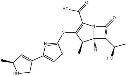 (4R,5S,6S)-3-[[4-[(5S)-2,5-Dihydro-5-methyl-1H-pyrrol-3-yl]-2-thiazolyl]thio]-6-[(1R)-1-hydroxyethyl]-4-methyl-7-oxo-1-azabicyclo[3.2.0]hept-2-ene-2-carboxylic acid Structure