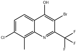 3-ブロモ-7-クロロ-8-メチル-2-(トリフルオロメチル)キノリン-4-オール 化学構造式