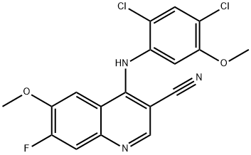 4-(2,4-二氯-5-甲氧基苯氨)-7-氟-6-甲氧基喹啉-3-腈,622369-46-4,结构式