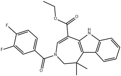 3-(3,4-二氟苯甲酰基)-1,1-二甲基-1,2,3,6-四氢氮杂卓并[4,5-B]吲哚-5-羧酸乙酯, 629662-23-3, 结构式