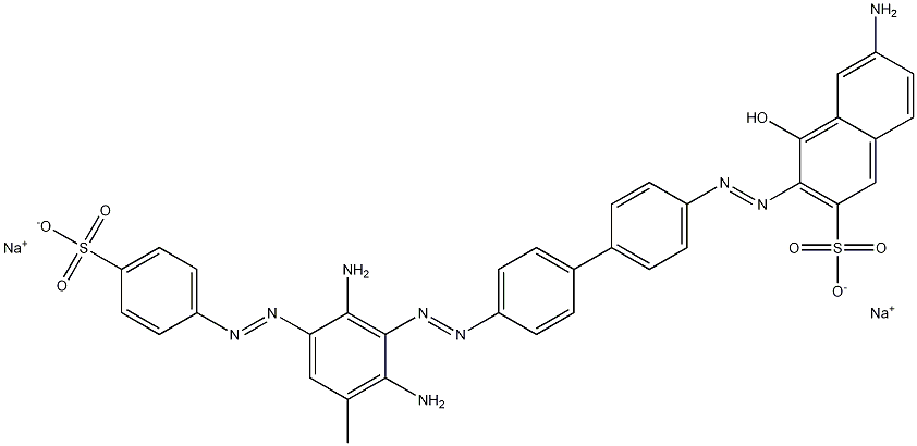 6-アミノ-3-[[4'-[[2,6-ジアミノ-3-メチル-5-[(4-スルホフェニル)アゾ]フェニル]アゾ]-1,1'-ビフェニル-4-イル]アゾ]-4-ヒドロキシ-2-ナフタレンスルホン酸二ナトリウム 化学構造式