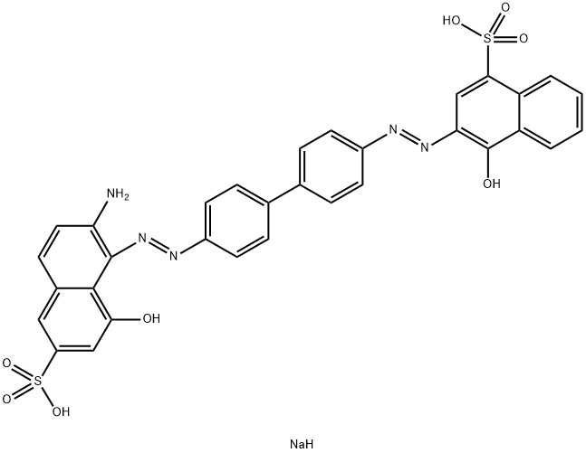 6-アミノ-4-ヒドロキシ-5-[[4'-[(1-ヒドロキシ-4-ソジオスルホ-2-ナフタレニル)アゾ]-1,1'-ビフェニル-4-イル]アゾ]ナフタレン-2-スルホン酸ナトリウム 化学構造式