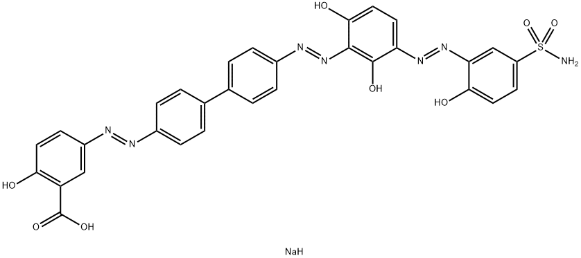 2-Hydroxy-5-[[4'-[[2,6-dihydroxy-3-[[2-hydroxy-5-(aminosulfonyl)phenyl]azo]phenyl]azo]-1,1'-biphenyl-4-yl]azo]benzoic acid sodium salt,6528-58-1,结构式