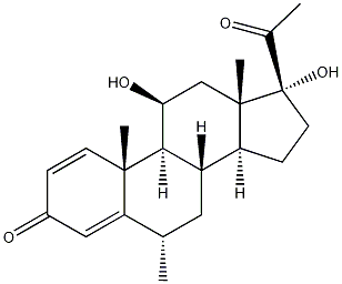 Pregna-1,4-diene-3,20-dione,11,17-dihydroxy-6-methyl-, (6a,11b)- Struktur