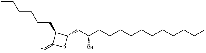 (3S,4S)-3-ヘキシル-4-[(2S)-2-ヒドロキシトリデシル]-2-オキセタノン 化学構造式