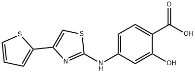 4-(4-(thiophen-2-yl)thiazol-2-ylamino)-2-hydroxybenzoic acid 化学構造式