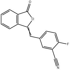 2-Fluoro-5-((3-oxoisobenzofuran-1(3H)-ylidene)methyl)benzonitrile 化学構造式