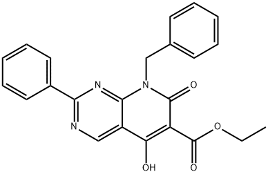 8-ベンジル-5-ヒドロキシ-7-オキソ-2-フェニル-7,8-ジヒドロピリド[2,3-D]ピリミジン-6-カルボン酸エチル 化学構造式