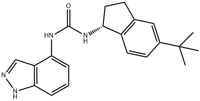 1-(1H-インダゾール-5-イル)-3-[(1S)-5-tert-ブチル-1-インダニル]尿素 化学構造式