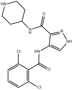 4-[(2,6-二氯苄基)氨基]-N-4-哌啶1H-吡唑-3-羧胺,844442-38-2,结构式