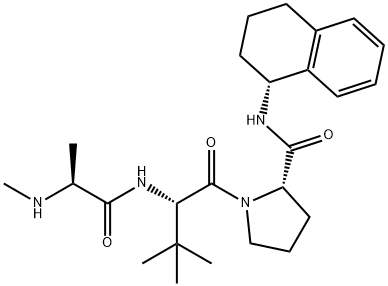(S)-1-((S)-3,3-ジメチル-2-((S)-2-(メチルアミノ)プロパンアミド)ブタノイル)-N-((R)-1,2,3,4-テトラヒドロナフタレン-1-イル)ピロリジン-2-カルボキサミド 化学構造式