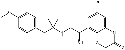 6-Hydroxy-8-[(1R)-1-hydroxy-2-[[2-(4-methoxyphenyl)-1,1-dimethylethyl]amino]ethyl]-2H-1,4-benzoxazin-3(4H)-one Structure