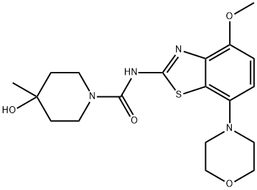4-羟基-N-[4-甲氧基-7-(4-吗啉基)-2-苯并噻唑基]-4-甲基-1-哌啶甲酰胺,870070-55-6,结构式