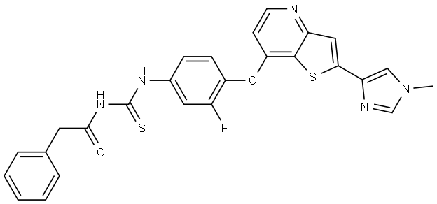 N-(3-fluoro-4-(2-(1-methyl-1H-imidazol-4-yl)thieno[3,2-b]pyridin-7-yloxy)phenylcarbamothioyl)-2-phenylacetamide Struktur