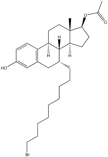 酢酸(7R,8R,9S,13S,14S,17S)-7-(9-ブロモノニル)-3-ヒドロキシ-13-メチル-7,8,9,11,12,13,14,15,16,17-デカヒドロ-6H-シクロペンタ[A]フェナントレン-17-イル 化学構造式