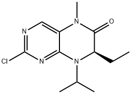 (7R)-2-クロロ-7-エチル-7,8-ジヒドロ-5-メチル-8-(1-メチルエチル)-6(5H)-プテリジノン 化学構造式