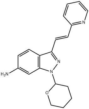(E)-3-[2-(Pyridin-2-yl)ethenyl]-1-(tetrahydro-2H-pyran-2-yl)-1H-indazol-6-amine Struktur