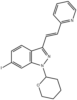 (E)-6-Iodo-3-[2-(pyridin-2-yl)ethenyl]-1-(tetrahydro-2H-pyran-2-yl)-1H-indazole Struktur