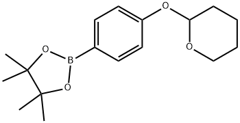 4,4,5,5-テトラメチル-2-(4-((テトラヒドロ-2H-ピラン-2-イル)オキシ)フェニル)-1,3,2-ジオキサボロラン 化学構造式