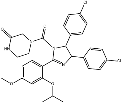 4-[[4,5-双(4-氯苯基)-4,5-二氢-2-[4-甲氧基-2-(1-甲基乙氧基)苯基]-1H-咪唑-1-基]羰基]-2-哌嗪酮, 890090-75-2, 结构式