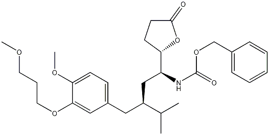 [(1S,3S)-3-[[4-Methoxy-3-(3-methoxypropoxy)phenyl]methyl]-4-methyl-1-[(2S)-tetrahydro-5-oxo-2-furanyl]pentyl]carbamic Acid Benzyl Ester Structure