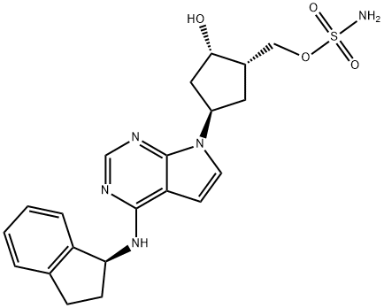 氨基磺酸 [(1S,2S,4R)-4-[4-[[(1S)-2,3-二氢-1H-茚-1-基]氨基]-7H-吡咯并[2,3-D]嘧啶-7-基]-2-羟基环戊基]甲基酯,905579-51-3,结构式