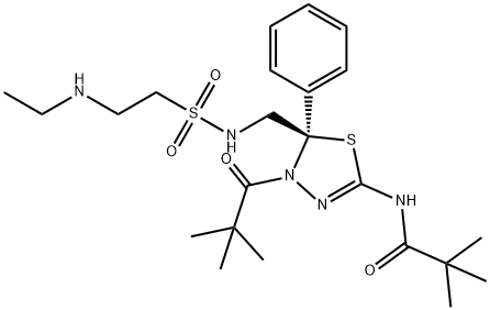(-)-N-[4-(2,2-Dimethylpropanoyl)-5-[[2-(ethylamino)ethanesulfonamido]methyl]-5-phenyl-4,5-dihydro-1,3,4-thiadiazol-2-yl]-2,2-dimethylpropanamide Struktur