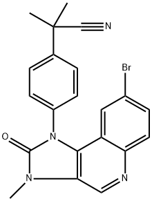 Benzeneacetonitrile, 4-(8-bromo-2,3-dihydro-3-methyl-2-oxo-1H-imidazo[4,5-c]quinolin-1-yl)-.alpha.,.alpha.-dimethyl- Struktur