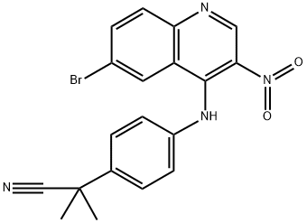 2-[4-[(6-Bromo-3-nitroquinolin-4-yl)amino]phenyl]-2-methylpropionitrile Struktur