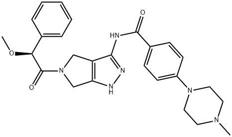 4-(4-甲基-1-哌嗪基)-N-[1,4,5,6-四氢-5-[(2S)-2-甲氧基-2-苯基乙酰基]吡咯并[3,4-C]吡唑-3-基]苯甲酰胺, 916995-51-2, 结构式