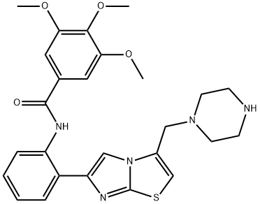 3,4,5-トリメトキシ-N-(2-(3-(ピペラジン-1-イルメチル)イミダゾ[2,1-B]チアゾール-6-イル)フェニル)ベンズアミド TFA SALT 化学構造式