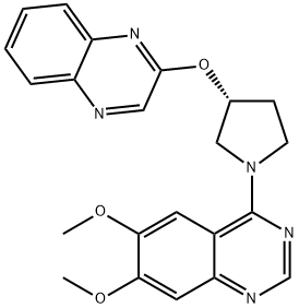 6,7-二甲氧基-4-[(3R)-3-(2-喹喔啉基氧基)-1-吡咯烷基]喹唑啉, 927691-21-2, 结构式