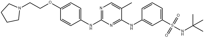 N-(1,1-二甲基乙基)-3-[[5-甲基-2-[[4-[2-(1-吡咯烷基)乙氧基]苯基]氨基]-4-嘧啶基]氨基]苯磺酰胺 结构式