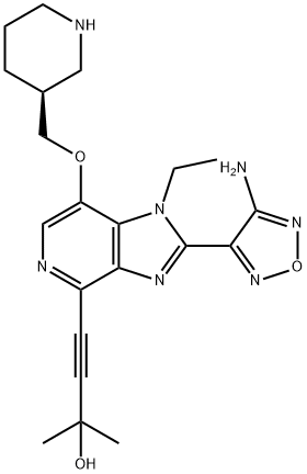 4-[2-(4-氨基-1,2,5-恶二唑-3-基)-1-乙基-7-[(3S)-3-哌啶基甲氧基]-1H-咪唑并[4,5-C]吡啶-4-基]-2-甲基-3-丁炔-2-醇,937174-76-0,结构式