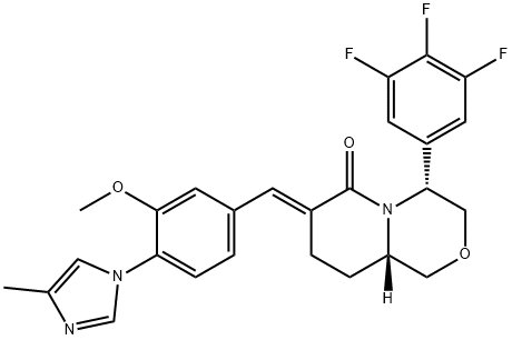 (E)-(4R,9AS)-7-[3-甲氧基-4-(4-甲基-1H-咪唑-1-基)苯亚甲基]-4-(3,4,5-三氟苯基六氢吡啶并[2,1-C][1,4]嗪-6-酮 结构式