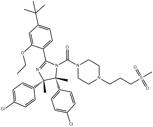 4-[3-(メチルスルホニル)プロピル]-1-ピペラジニル[2-(2-エトキシ-4-tert-ブチルフェニル)-4,5-ビス(4-クロロフェニル)-4α,5α-ジメチル-4,5-ジヒドロ-1H-イミダゾール-1-イル]メタノン 化学構造式