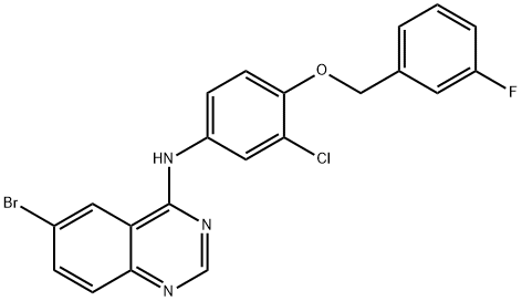 N-[3-クロロ-4-[(3-フルオロベンジル)オキシ]フェニル]-6-ブロモキナゾリン-4-アミン 化学構造式