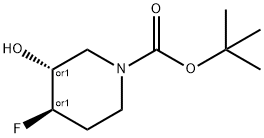 TRANS-1-BOC-4-フルオロ-3-ヒドロキシピペリジン 化学構造式