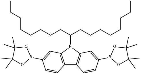 9-(9-ヘプタデカニル)-2,7-ビス(4,4,5,5-テトラメチル-1,3,2-ジオキサボロラン-2-イル)カルバゾール 化学構造式