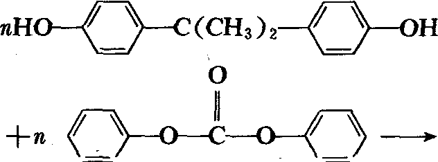 酯交换法生产聚碳酸酯的反应式