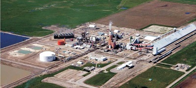 An aerial view of a large plant in Alberta, Canada, in which ammonia is synthesized and then converted to urea