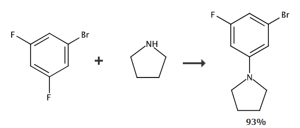 1-溴-3-氟-5-吡咯烷苯的合成路线