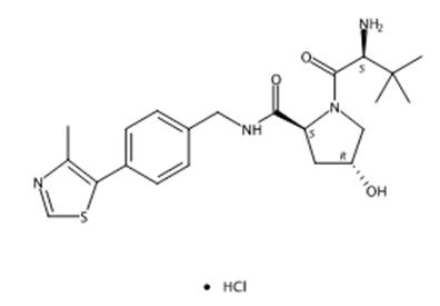 图1 (2S，4R)-1-((S)-2-氨基-3，3-二甲基丁酰基)-4-羟基-N-(4-(4-甲基噻唑-5-基)苄基)吡咯烷-2-甲酰胺盐酸盐的结构式。